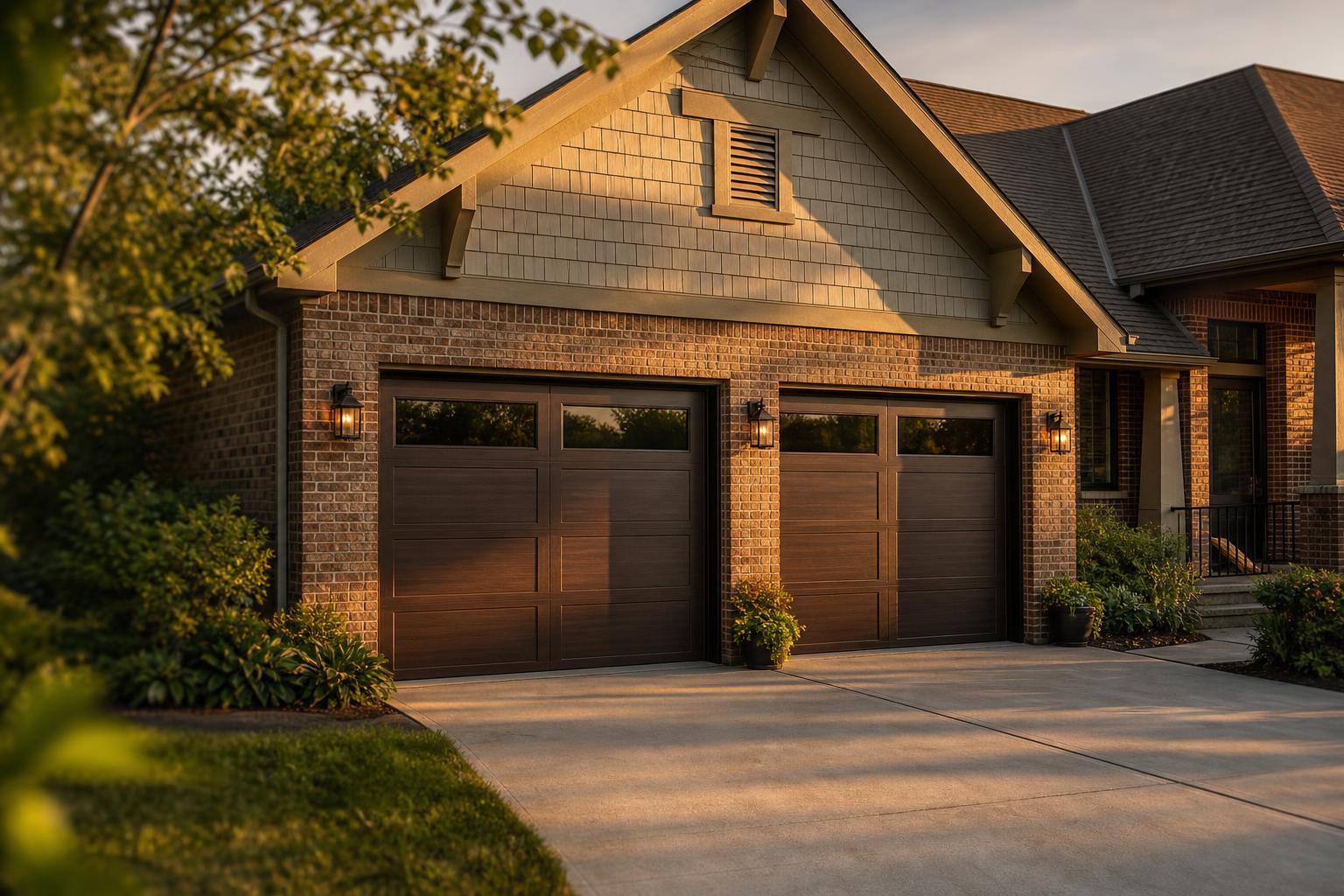 Modern Hamilton, OH home with a two-car garage door serviced by Pyramid Hill Garage Door Repair